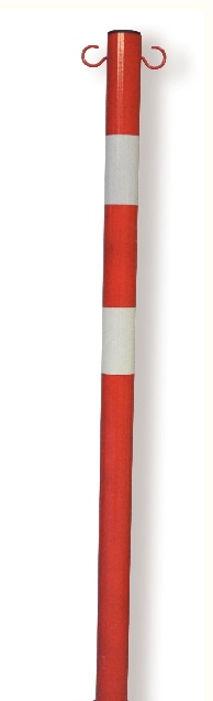 Poteau en acier rouge blanc de 51 mm de diamètre, 115 mm de long avec crochets pour chaînes.