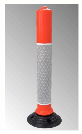 Poteau en PVC rouge avec bande réfléchissante, 105 mm de diamètre et 840 mm de haut.