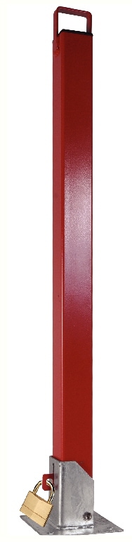 Poteau rabattable rouge en acier de 60x60 mm et 750 mm de haut. Sans cadenas