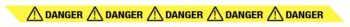 Ruban de balisage jaune/noir avec texte "danger", 300 mètres de long, 75 mm de large, 0.070 mm d'épaisseur