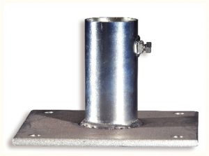 Soulier d'ancrage en acier de 200x200x10 mm, pour poteau de 51 mm de diamètre.